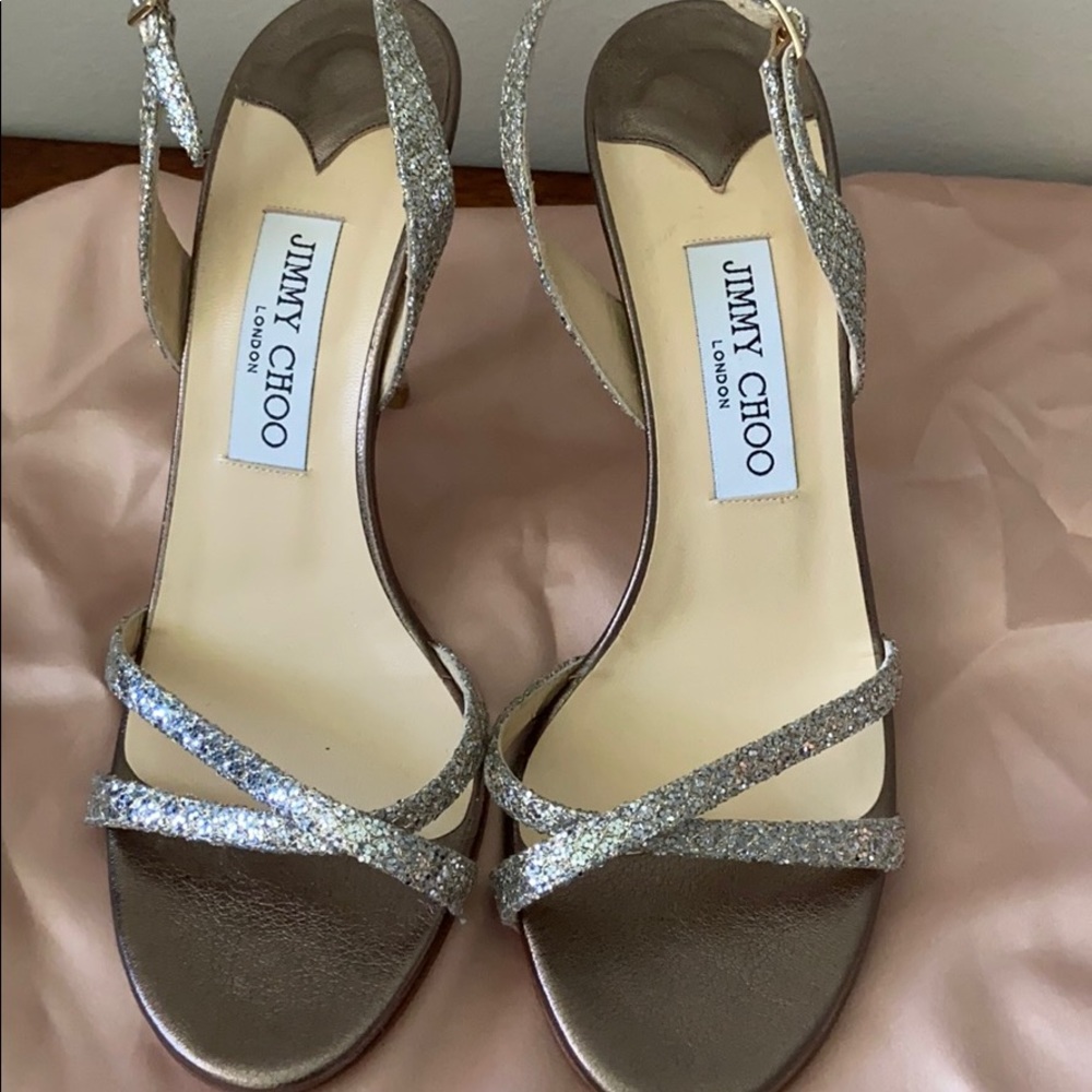 Jimmy Choo Silver Glitter Sandals 38